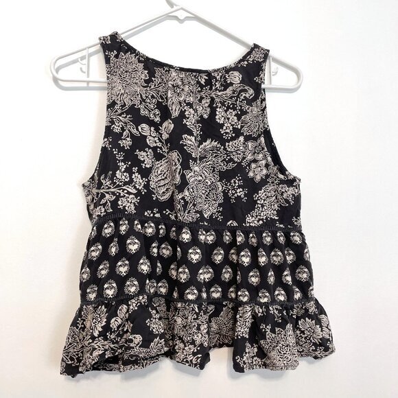 AMERICAN EAGLE Dark Gray Off White Floral Mixed Print Tiered Boho Tank Blouse M - Picture 9 of 11